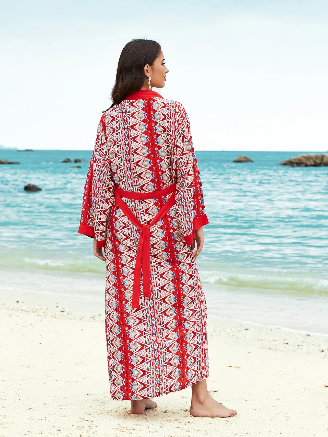 2026 Women Swimsuit Beach Cover Up Dress Sleeve Kaftan Beach Tunic Long Pareos Bikinis Cover Ups Summer Robe Plage Beachwear