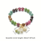 Bohemian Multicolor Gemstone Bracelet, Beaded Tassel Pendant Hand Chain with Golden Spacers, Elegant Colorful Jewelry Gift for Women, Daily Party Wear