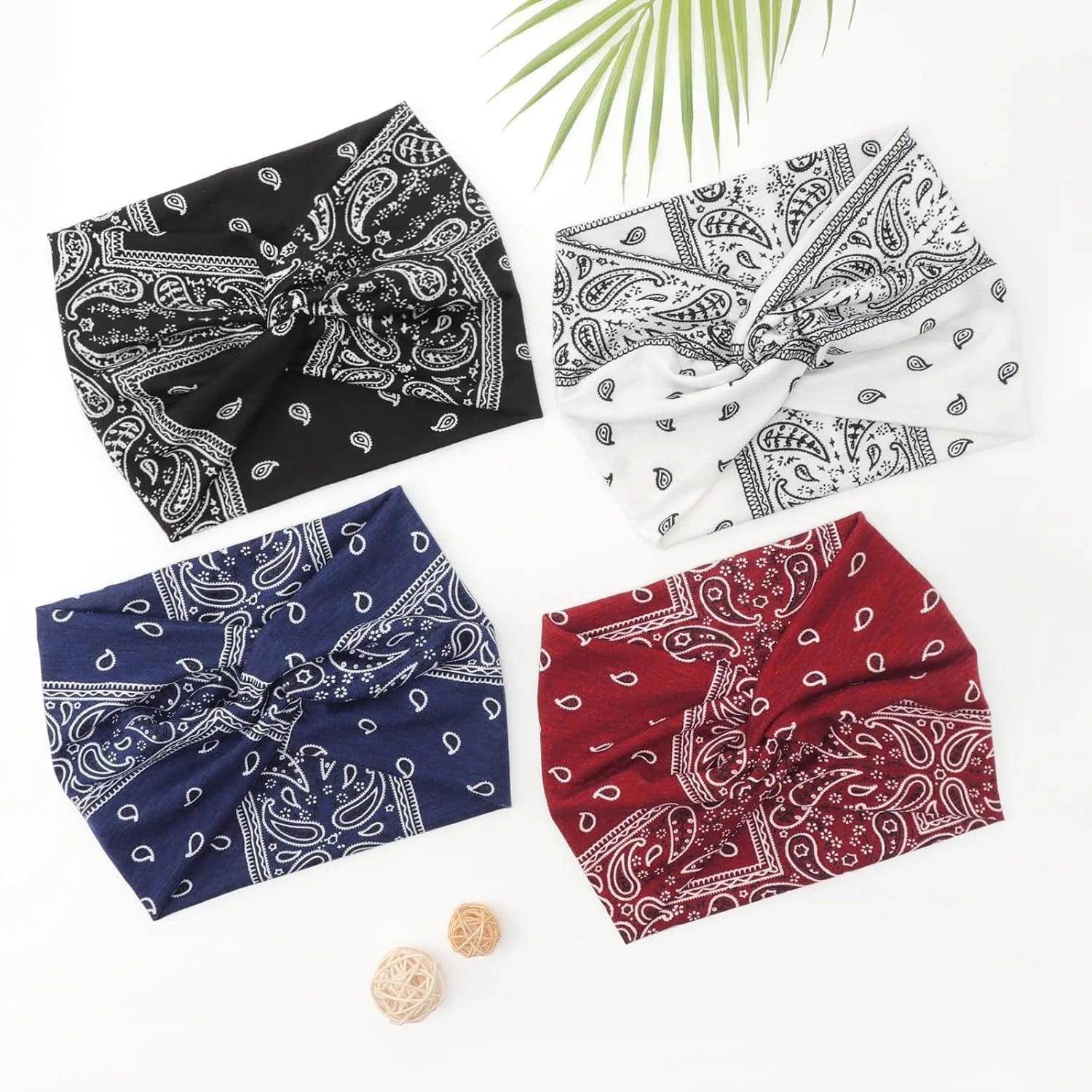 4PCS Headbands for Women Knotted Headband Elastic Head Bands Women's Hair Band Non-Slip Turban Printed Stylish Sport Sweat Hair Wrap for Girls Cute Hair Accessories