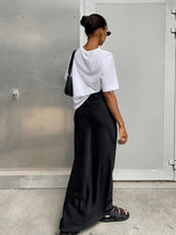 Elegant Satin Black Trumpet Skirts Fashion Slim High Waist Skirts Women Female Solid Office Long Skirt Spring Summer