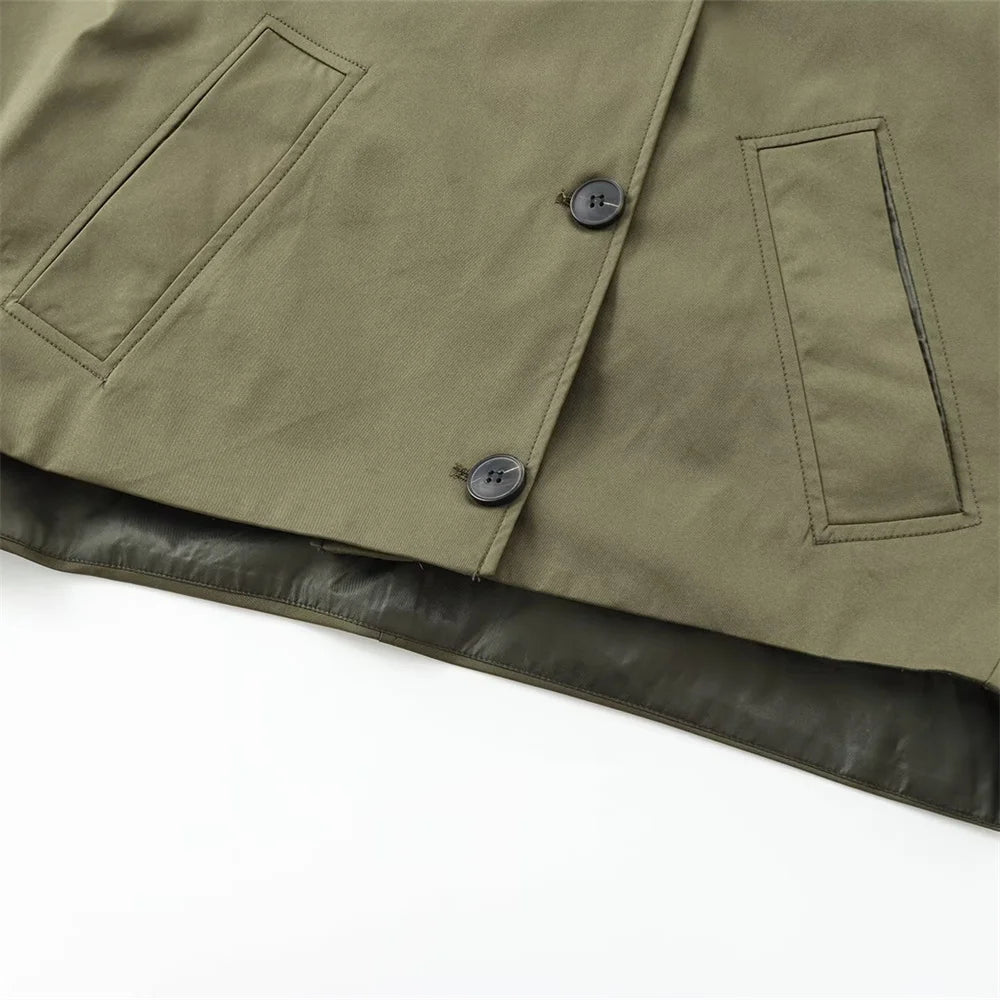 Autumn new European and American style hooded long sleeved lapel jacket single breasted trench coat short jacket