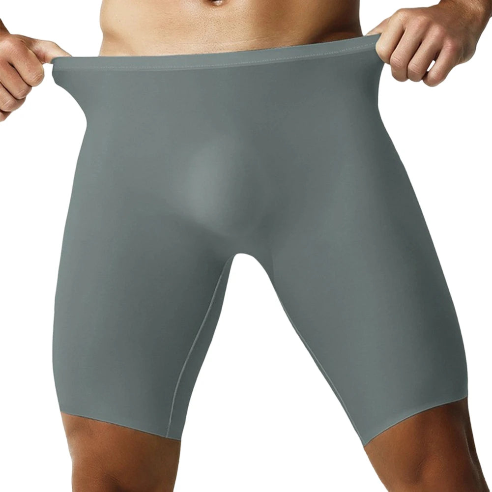 1pc Men Ice Silk Boxers Shorts Sports Long Leg Shorts Underwear Thin Seamless Anti-wear Panties Breathable Comfortable Underpant
