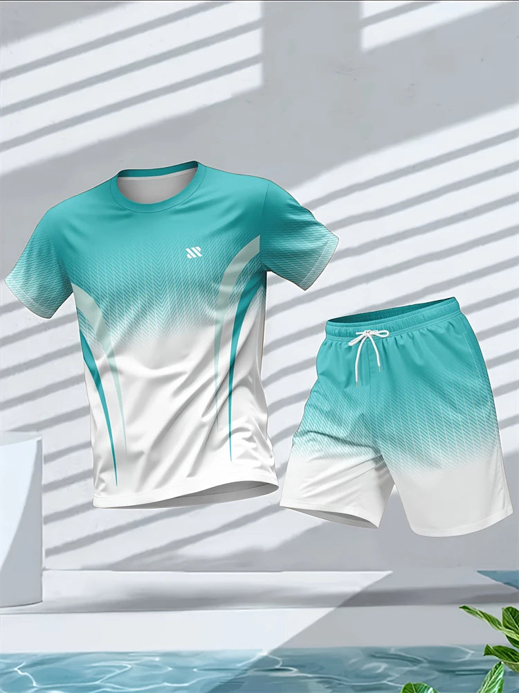 Plus Size Men's Quick-Dry Short-Sleeve T-Shirt and Shorts Set Men's Breathable Athletic Set Fitness T-Shirt and Shorts Set