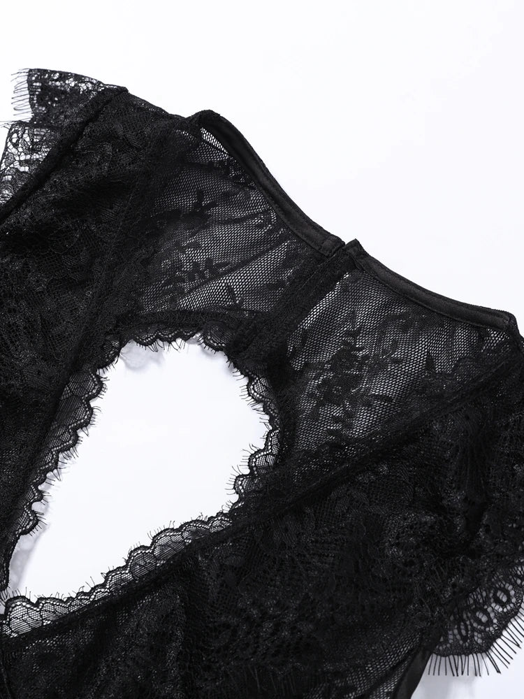 Women Lace Trim Bodysuit Sexy Woman Clotehs Sleeveless Deep V Neck Sheer Mesh Elegant Casual Party Top Spring Vacation Outfit