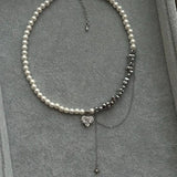 New Irregular Choker Vintage Tassels Zircon Heart Pendant Necklace For Women Female White Imitation Pearl Chain Valentine's Gift