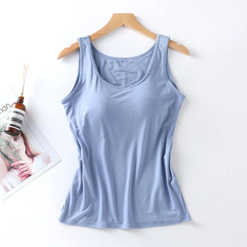 2026 Women's Vest Tops With Built In Bra Neck Vest Padded Slim Fit Tank Tops Sexy Shirts Feminino Casual Underlay shirt slimming