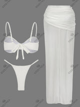 3 Piece Swimwear Set 2025 Luxe Balconette Bikinis High Waisted Maxi Beach Holiday Skirt New Bathing Suit Vacation Outfits K247
