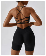 Solid Color U-Shaped Multi-Strap Cross Back Women Fitness Sports Bra Top Gym Yoga Athletic Tight Workout Jog Soft With Chest Pad