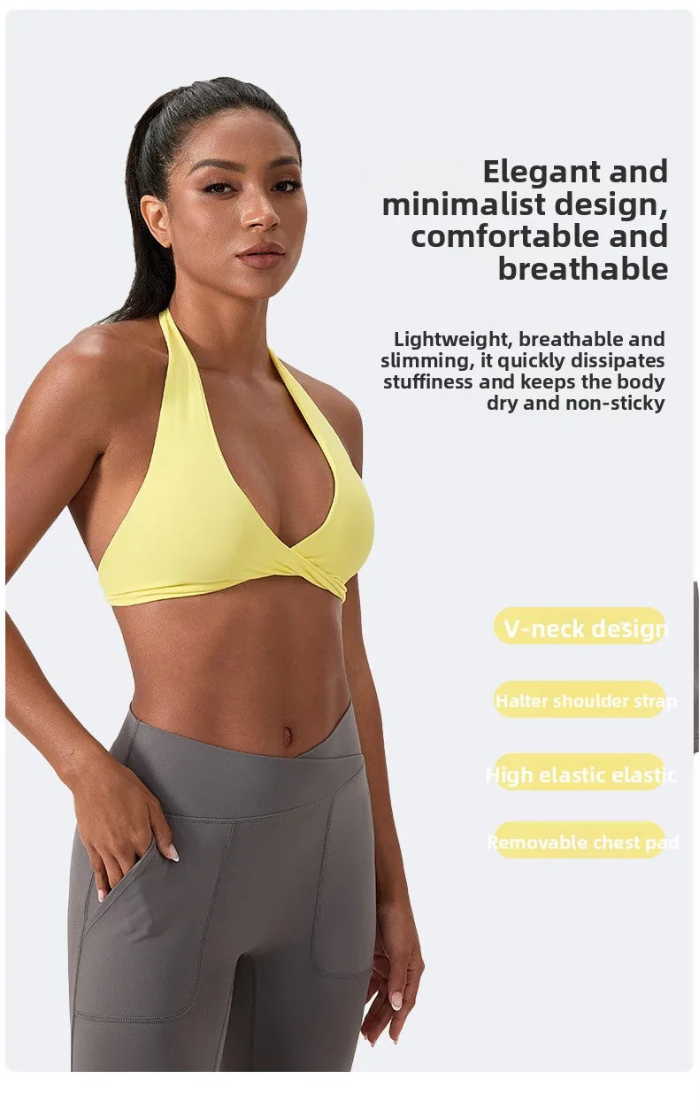 YOGA Naked Feeling Strappy Padded Sports Bras for Women - Fitness Workout Top Criss Cross Back Yoga sports Bras No steel ring