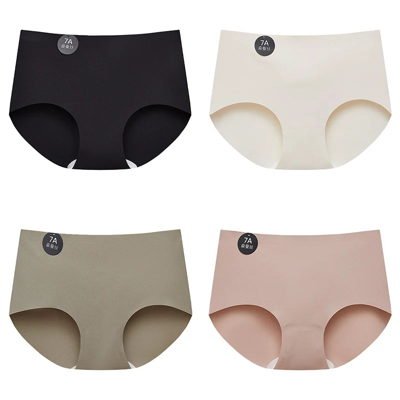 Falllsweet 4Pcs/Set Seamless Silk Briefs For Women Mulberry Silk Panties Comfortable Underpants Soft Lightweight Underwear M-2XL