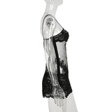 Shestyle Lace Transparent Mini Dress Sexy Women Wrapping Spaghetti Embroidery Flower Sheath Nightwear Club Mesh Wave Fantacy