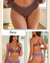 5PCS/Set Women Lace Seamless Cotton Panties Sexy Brazilian Pants Ribbed Breathable Girls Underwear Soft Plus Size Lingerie S-XL