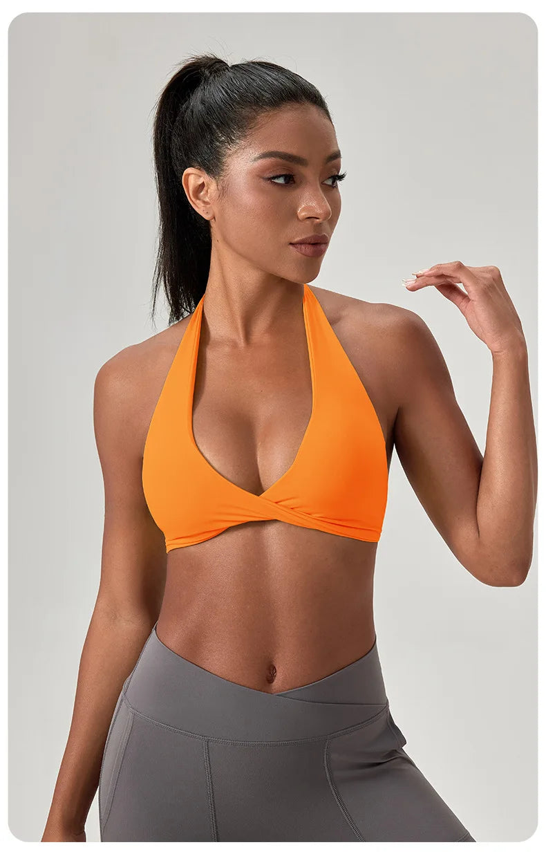 YOGA Naked Feeling Strappy Padded Sports Bras for Women - Fitness Workout Top Criss Cross Back Yoga sports Bras No steel ring