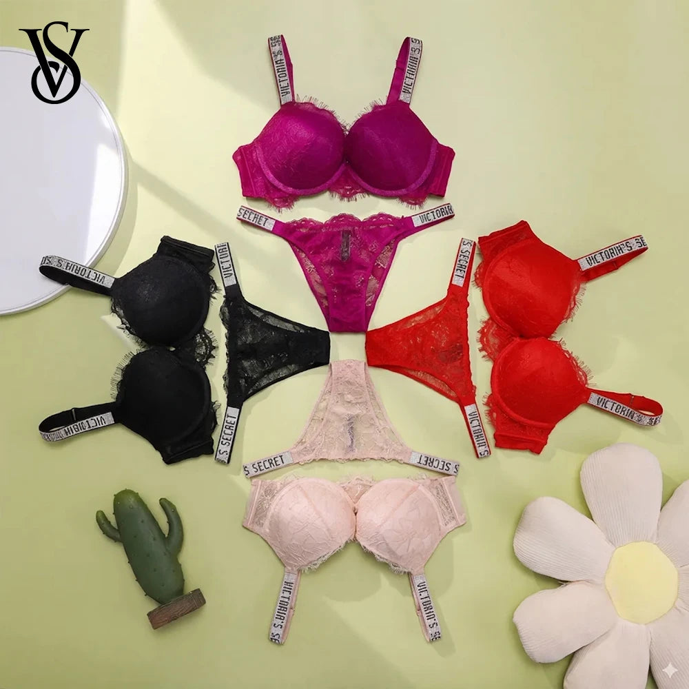 Bra and Panty Set Comfortable push up Shapewear Adjustable Padded Gathered New V Lace Lingerie Set Women's Sexy