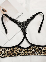 Ladies' New Leopard Print Sexy And Comfortable Front Bbutton Beautiful Back Underwear Lace Triangle Underwear Set A3159