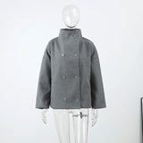 Fashion Short Woolen Coat For Women Stand Collar Full Sleeve Loose Zipper Jacket Female 2025 Spring Autumn Solid Lady Outwear
