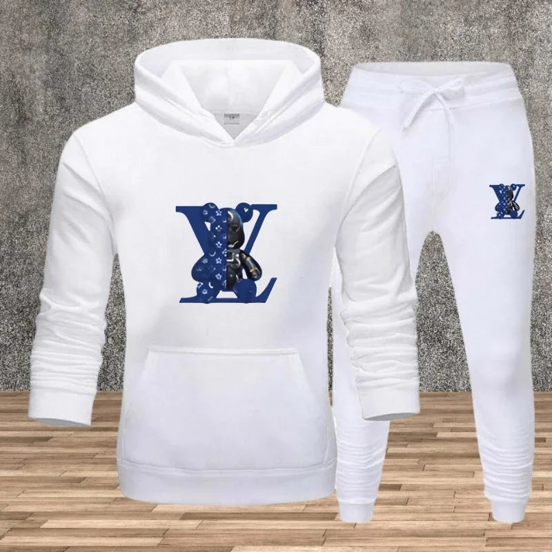 New Men's Printed Hooded Sweatshirt Set Soft Fabric Casual Streetwear Fitness Jogging Sportswear 2-Piece Outfit Comfortable