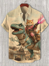 Men's Cat Graphics Shirts Short Sleeved Button Down Lapel Shirt For Summer Oversized Tops Vacation Casual Hawaiian Shirts