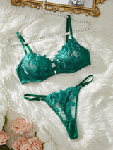 Floral Embroidery Sexy Lingerie Set Women Transparent Bralette Underwire Push Up Bra Panty 2 Piece Set