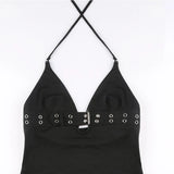 y2k Bandage Crop Top Black Backless  Top Lace Up Cute Party Beach Summer Sweats Women Retro Basic Mini Vest Punk