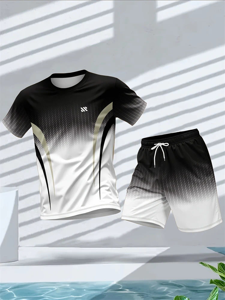 Plus Size Men's Quick-Dry Short-Sleeve T-Shirt and Shorts Set Men's Breathable Athletic Set Fitness T-Shirt and Shorts Set