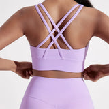 Solid Color Women Cross back Fitness sport Bra High strength Tight Top Comprehensive Training Gym Yoga Underwear With Chest Pad