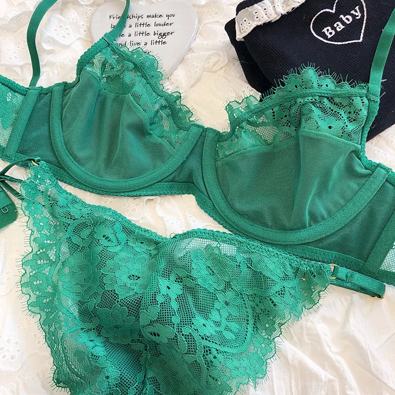 Sexy Underwear Set for Women Ultra-thin Bra Set French Lace Breathable Bralette Female Silk Comfort Bras and Thong Lingerie