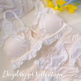 MOYISU Kawaii Lolita Bra Set, Bunny Ear Cutout No Wire Bralette Soft Sweetheart Lingerie Small Bust Pure Sexy Japanese Ya Ma Die