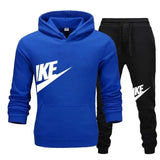 New men's casual fitness and running sportswear for autumn and winter, fashionable printed loose hooded pullover + long pants se