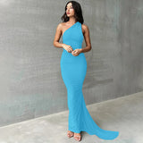 Hugcitar One Shoulder Backless Adjustable Scarf Loop Ruched Sexy Maxi Dress Women Elegant Y2K Streetwear Festival Outfit