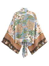 Boho Queens Peacock Short Robe Kimono Swimsuits Women Fashion Floral Batwing Sleeves Rayon Bohemian Bikini Cover Ups Beachwear