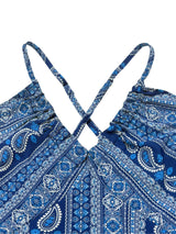 Women's Summer Ethnic Pattern Backless Split Thigh Dress Ladies Summer Clothes Boho Fashion Frill Trim Long Dress for Beach