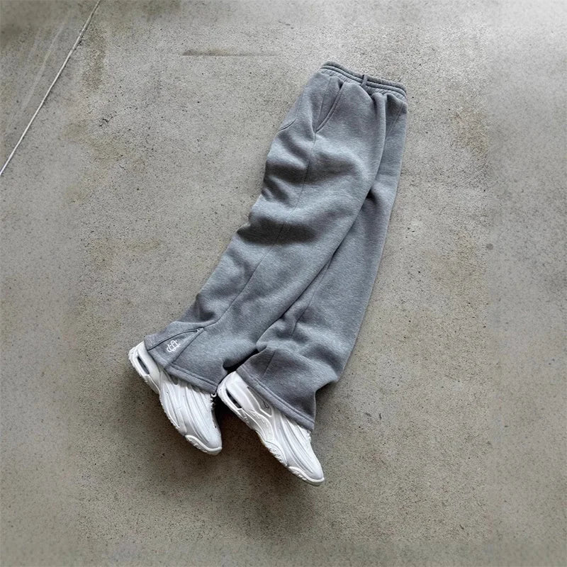 High Waist Autumn Drawstring Zipper Sweatpants Solid Color Casual High Street Hip-Hop Rap Y2K Style Trousers