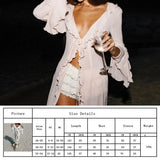 V Neck Summer Beach Cover Up Long Sleeve Ruffled Bikini Sunscreen Smock Vacation Casual Swimsuit Cover Up Dress for Women