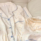 Women's printed polka dot cotton pajamas set, short sleeved top and shorts 2-piece set, casual and comfortable home set, sweet