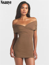 Nsauye 2026 Casual Summer Women Dresses Mini Bodycon Short Sleeve Sexy V Neck Party Evening Wrap Night Club Dress Outfits