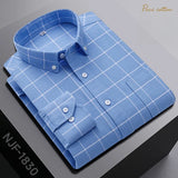 New In Shirt Oversize Long-Sleeve 100%Cotton Shirts for Men Slim Fit Formal Plain Shirt Plaid Casual Tops Designer Black Clothes