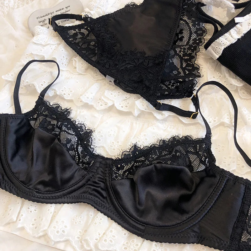 Sexy Underwear Set for Women Ultra-thin Bra Set French Lace Breathable Bralette Female Silk Comfort Bras and Thong Lingerie