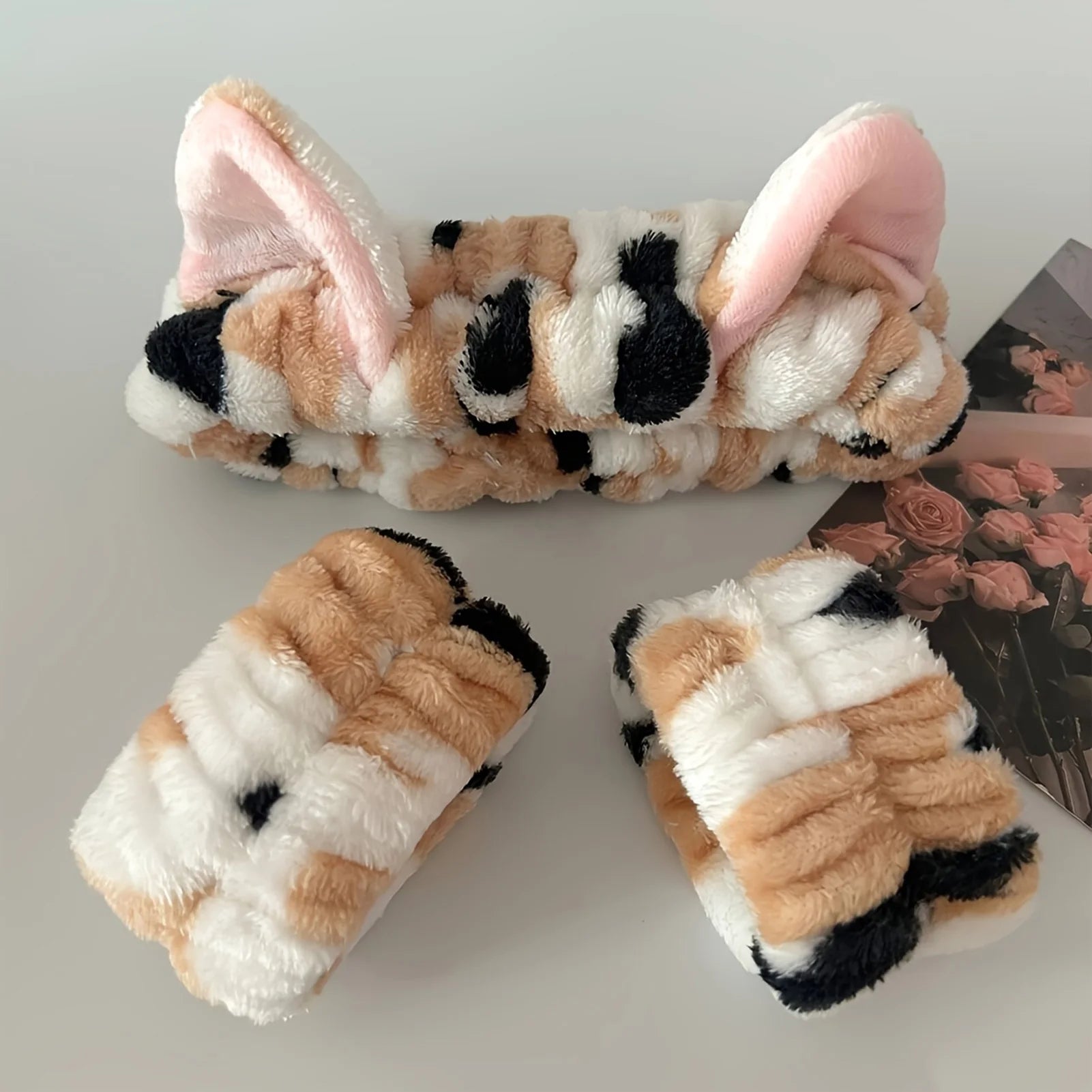 Cute Cat Ears Headband And Wristbands Plush Headband Washing Face Hairbands Suitable For Women And Men Home Casual Headwear