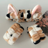Cute Cat Ears Headband And Wristbands Plush Headband Washing Face Hairbands Suitable For Women And Men Home Casual Headwear