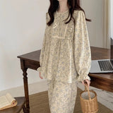 Four Seasons Can Wear Korean Style Floral Women's Pajamas Tops and Pants Summer Student Sleepwear Homewear Girl Sweet Nightwear