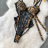 Women Hotsweet V-neck leopard slim  Vintage Straps Bodysuits Chic lace Jumpsuits Slim Top Clothing