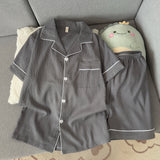 Youth Men's Slim Fit New Pajama Set Solid Color Short Sleeve Lapel Top and Elastic Shorts Pajamas Summer Loungewear Sleepwear