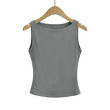 Women Double Layer Boat Neck Soft Slinky Tank Top