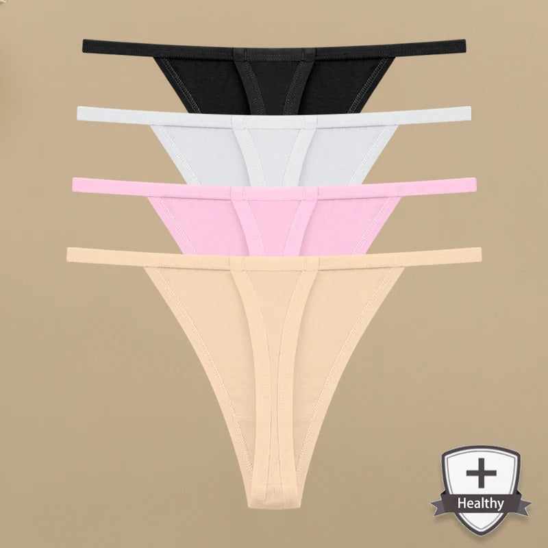 4Pcs Women's Cotton Thongs Sexy Thin Waist Underwear Traceless Low Waist G-string Sports T-Back Female Breathable Panties S-XL