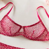 Toucheart 2-Piece Sexy Leopard Print Lingerie Set Bra Women Hollow Sexy Lingerie Thin Mesh Patchwork Print See-Through Sexy Set