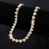 Yupsk 45CM/20CM Shiny Heart Rhinestone Hip Hop Rock Tennis Chain Bracelet Necklace for Women Men Trendy Jewelry Set Gift