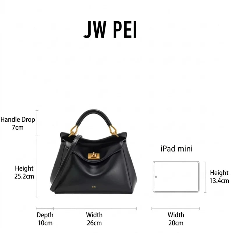 JW PEI Lucia Top-Handle Bag Luxury Designer Crossbody Shoulder Bag for Women Elegant Turn Lock Vegan Leather Messenger Purse
