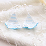 2PCS Women Bra Panties Set Sexy Lingeries Cotton Seamless Kawaii Bikini Lace-up Strap Blue White Striped Suit Female Underwear