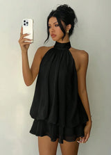 Women's Vacation Slim Fit Fashion Sexy Backless Halter Tie Waist Versatile Solid Color Dress, Stylish and Comfortable Summer